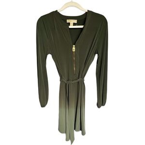 NWOT MICHAEL Michael Kors Long Sleeve Tie Waist Dress in Ivy, Size M